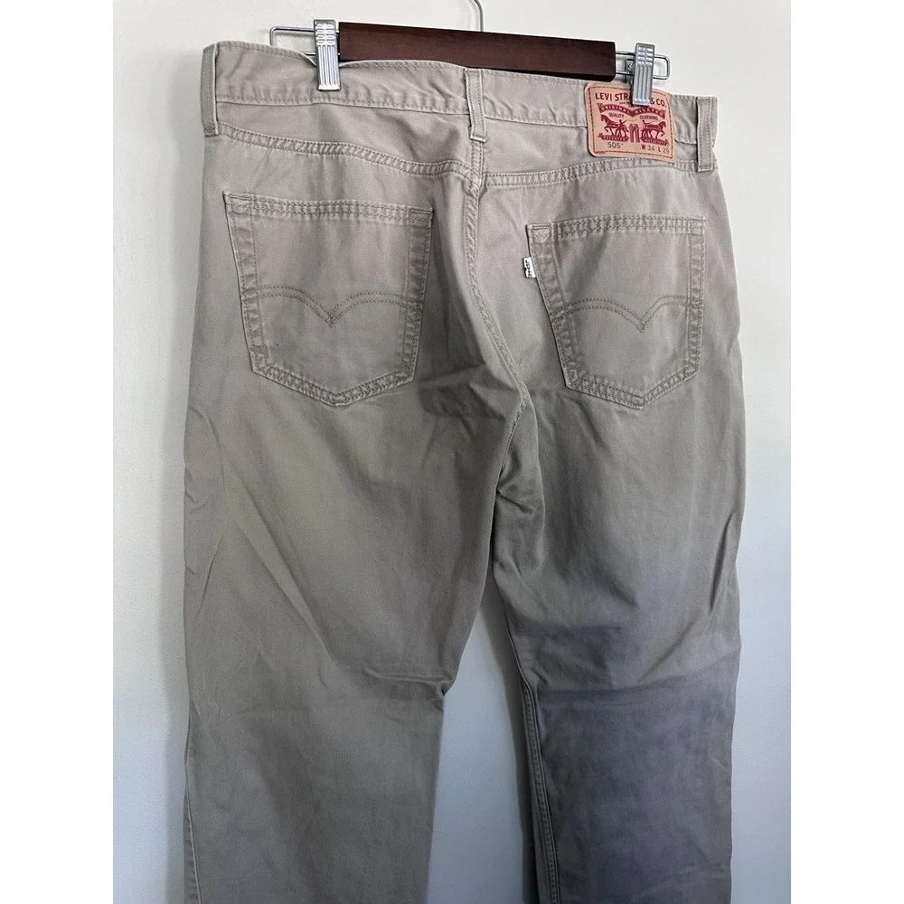 Levis Mens 505 Jeans Size 34x29 Khaki Straight Casual Denim Stretch Classic Tan